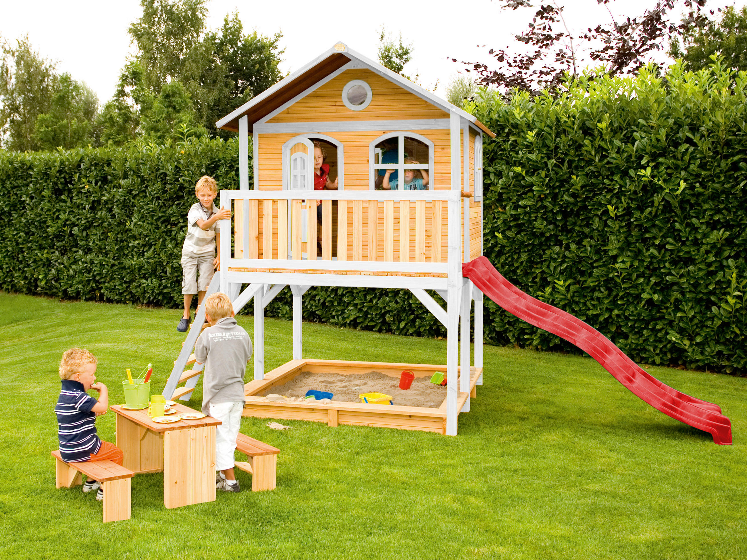 SPIELHAUS 432/293/212 cm  - Rot/Braun, KONVENTIONELL, Holz (432/293/212cm) - Ambia Garden