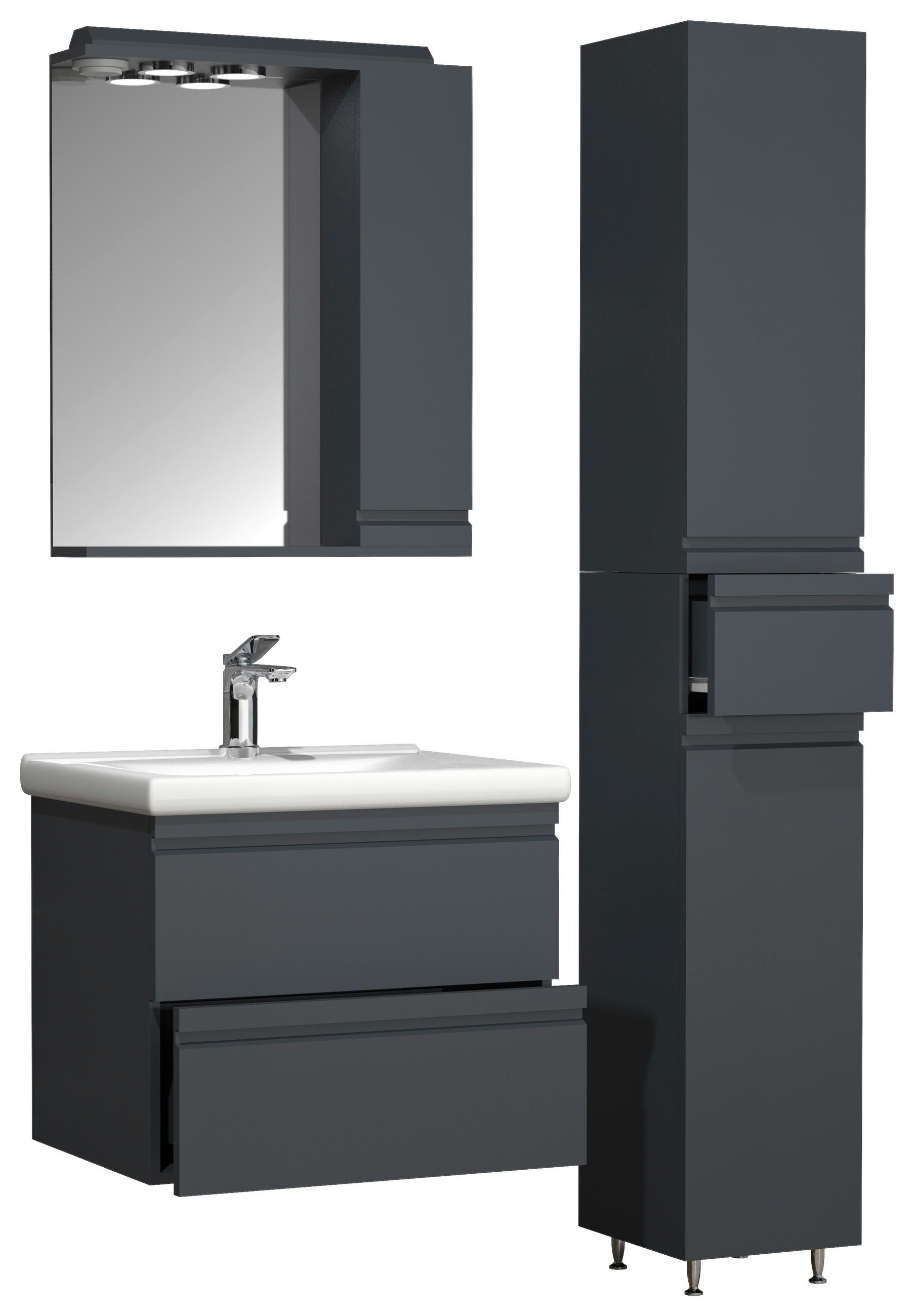 BADEZIMMER 4-teilig  in 90 cm  - Anthrazit/Weiß, MODERN, Glas/Keramik (90cm) - MID.YOU