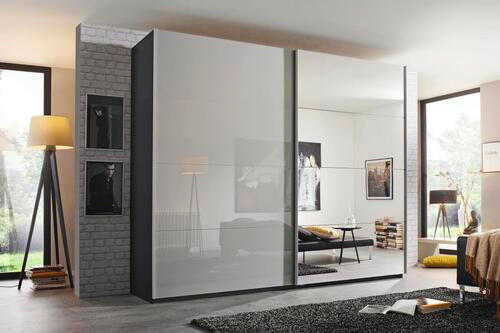 SCHWEBETÜRENSCHRANK in Graphitfarben, Grau  - Alufarben/Graphitfarben, Design, Glas/Holzwerkstoff (316/236/68cm) - Xora
