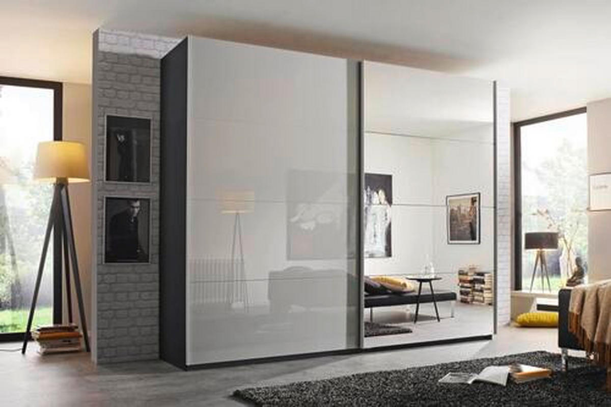 SCHWEBETÜRENSCHRANK 271/223/68 cm 2-türig Graphitfarben, Grau  - Alufarben/Graphitfarben, Design, Glas/Holzwerkstoff (271/223/68cm) - Xora