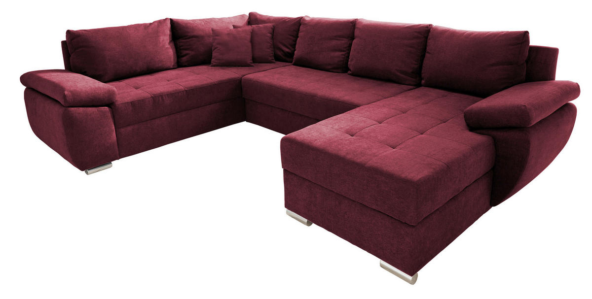 WOHNLANDSCHAFT Beere Mikrofaser  - Chromfarben/Beere, KONVENTIONELL (219/305/157cm) - Livetastic