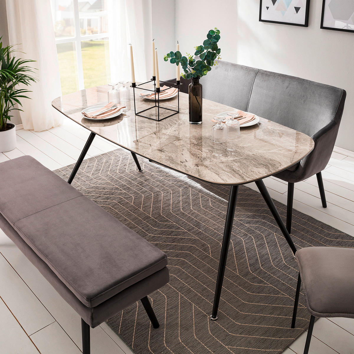 MATBORD i metall, glas, keramik 175/85/75 cm   - svart/grå, Modern, metall/glas (175/85/75cm) - Novel