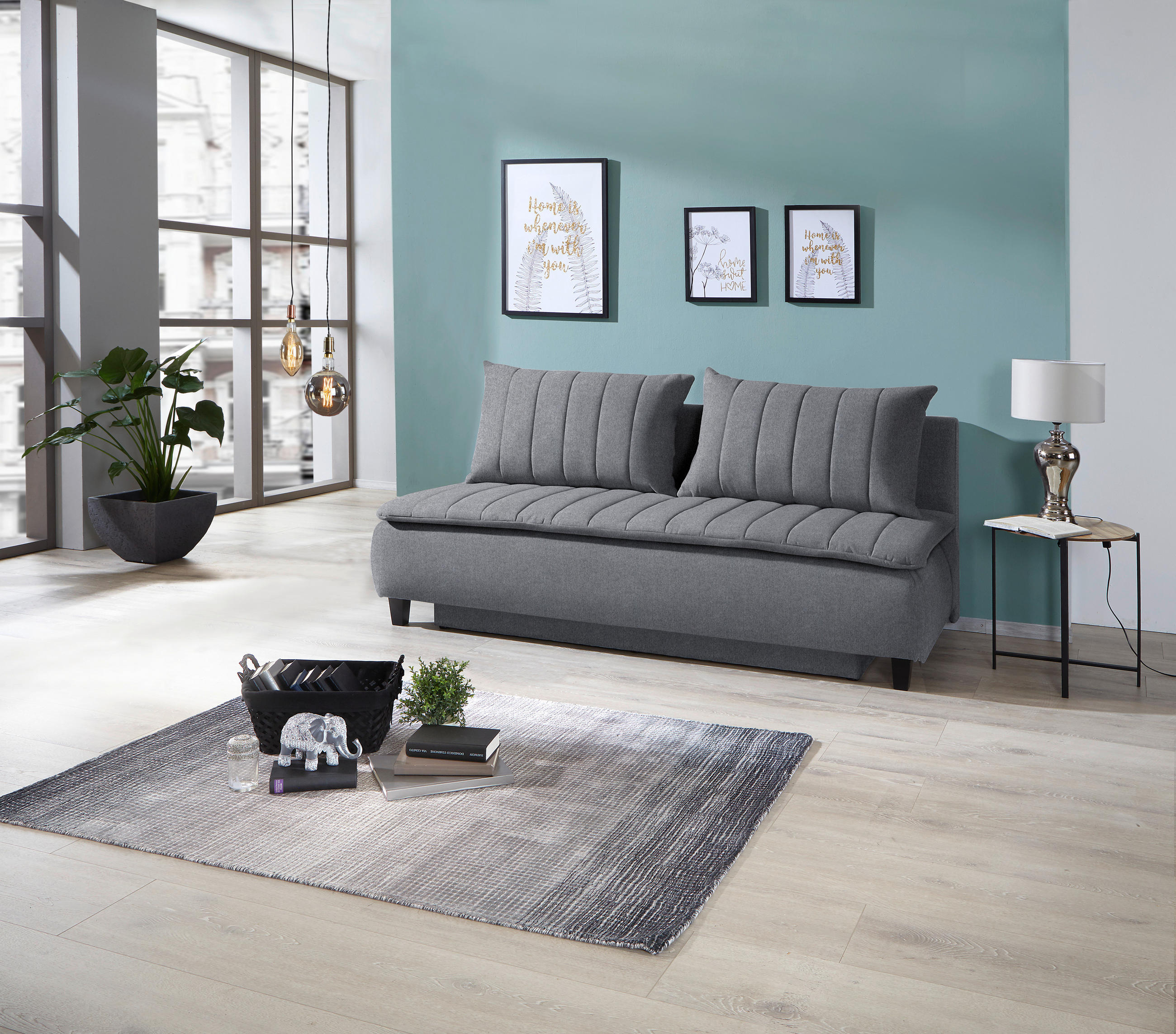 BOXSPRINGSOFA  mit Schlafen auf Sitzhöhe Webstoff Dunkelgrau  - Dunkelgrau/Schwarz, MODERN, Holz/Textil (208/102/96cm) - MID.YOU