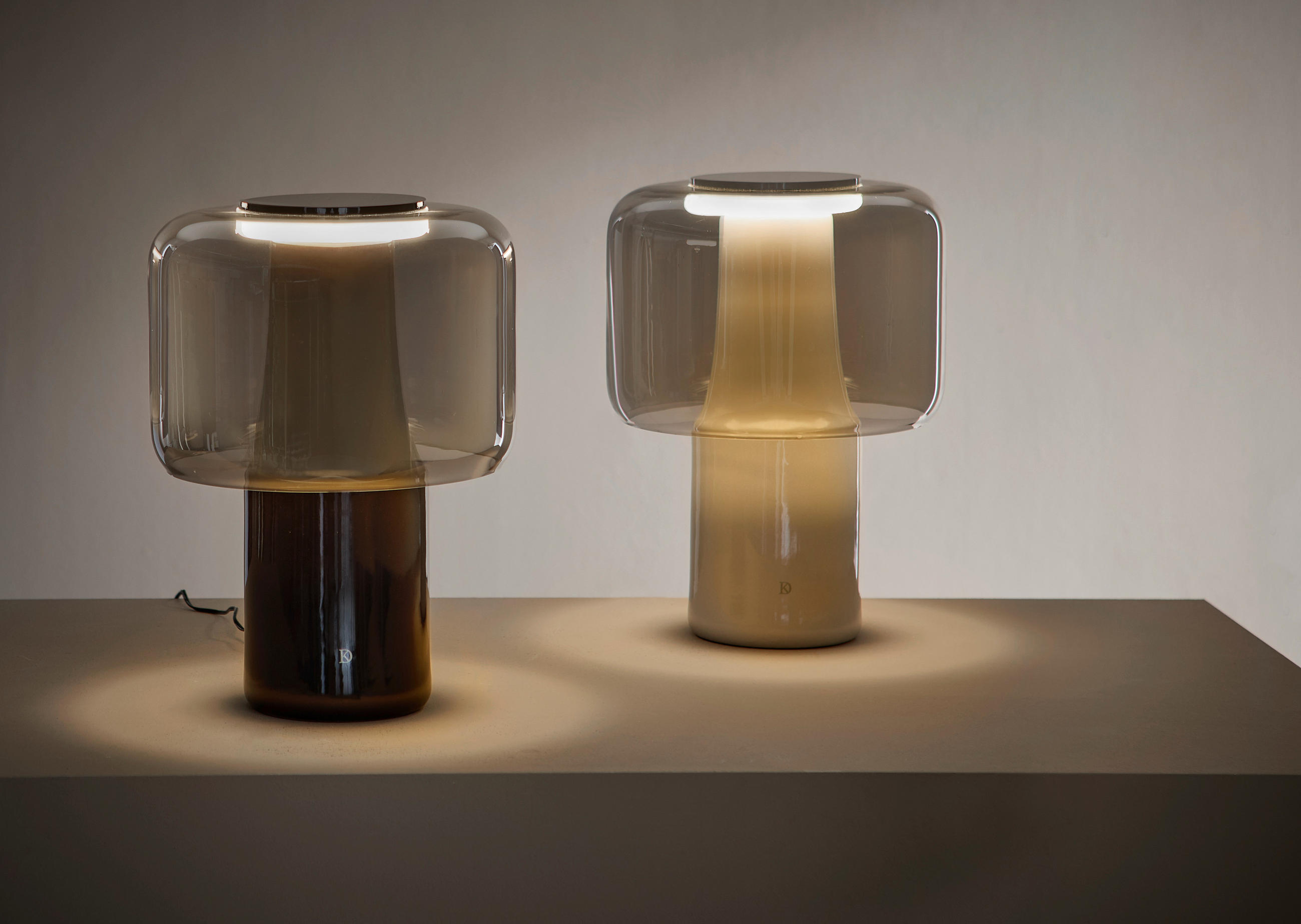 STOLNÁ LED LAMPA, dotykový stmievač, 28/38,4 cm - sivá, Design, kov/sklo (28/38,4cm) - Dieter Knoll
