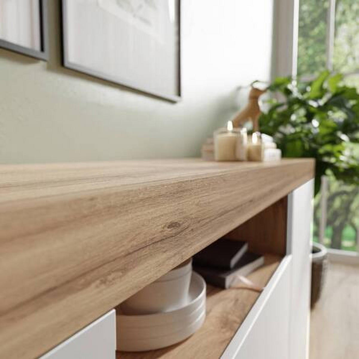 KOMODA, bílá, dub wotan, 164/85/42 cm - bílá/šedá, Design, kompozitní dřevo/plast (164/85/42cm) - MID.YOU