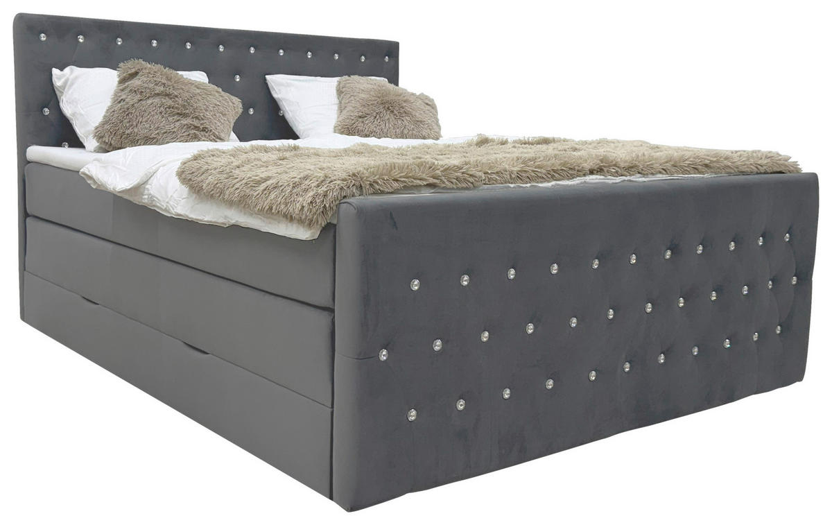BOXSPRINGBETT 140/200 cm  in Graphitfarben  - Graphitfarben, MODERN, Textil (140/200cm) - Livetastic