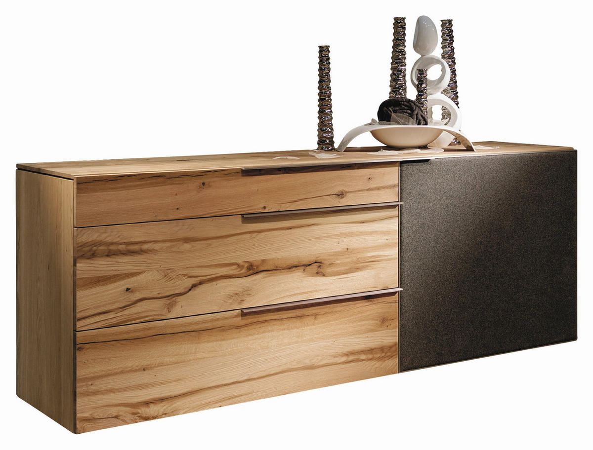 SIDEBOARD  in 224/82/51,6 cm  - Eichefarben/Anthrazit, Natur, Glas/Holz (224/82/51,6cm) - Voglauer