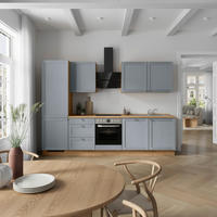 KÜCHENBLOCK Frame 300 cm  in Eichefarben, Blaugrau  - Edelstahlfarben/Eichefarben, MODERN, Holzwerkstoff/Metall (300cm) - Nobilia