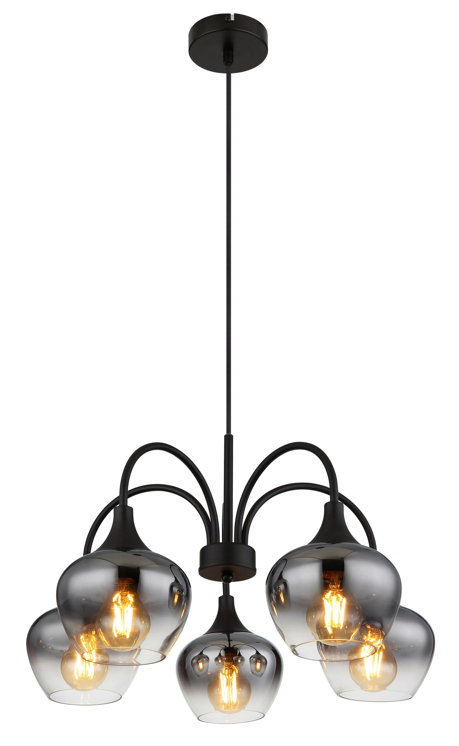 HÄNGELEUCHTE 55/120 cm    - Schwarz, Design, Glas/Textil (55/120cm) - Globo