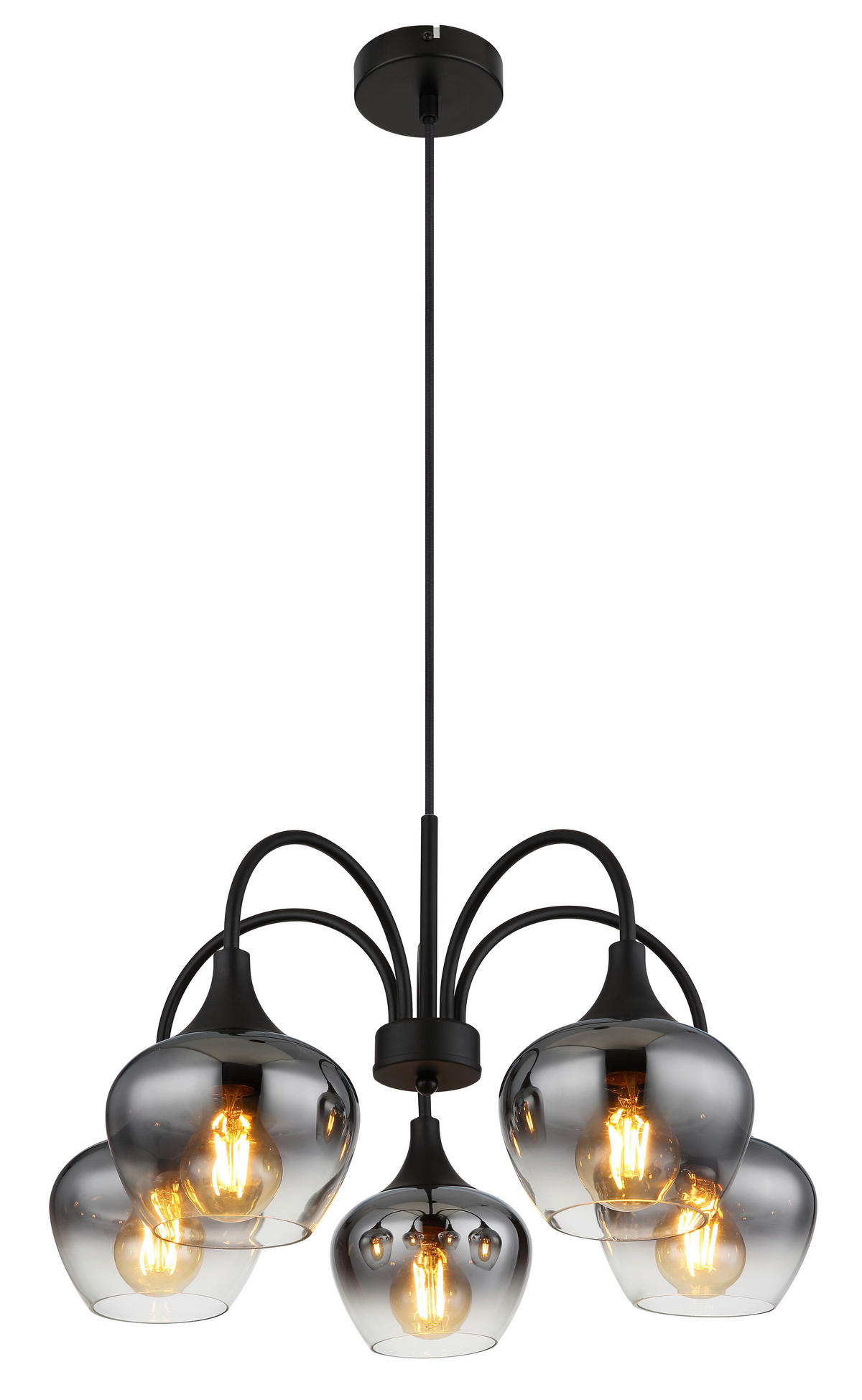 HÄNGELEUCHTE 55/120 cm    - Schwarz, Design, Glas/Textil (55/120cm) - Globo
