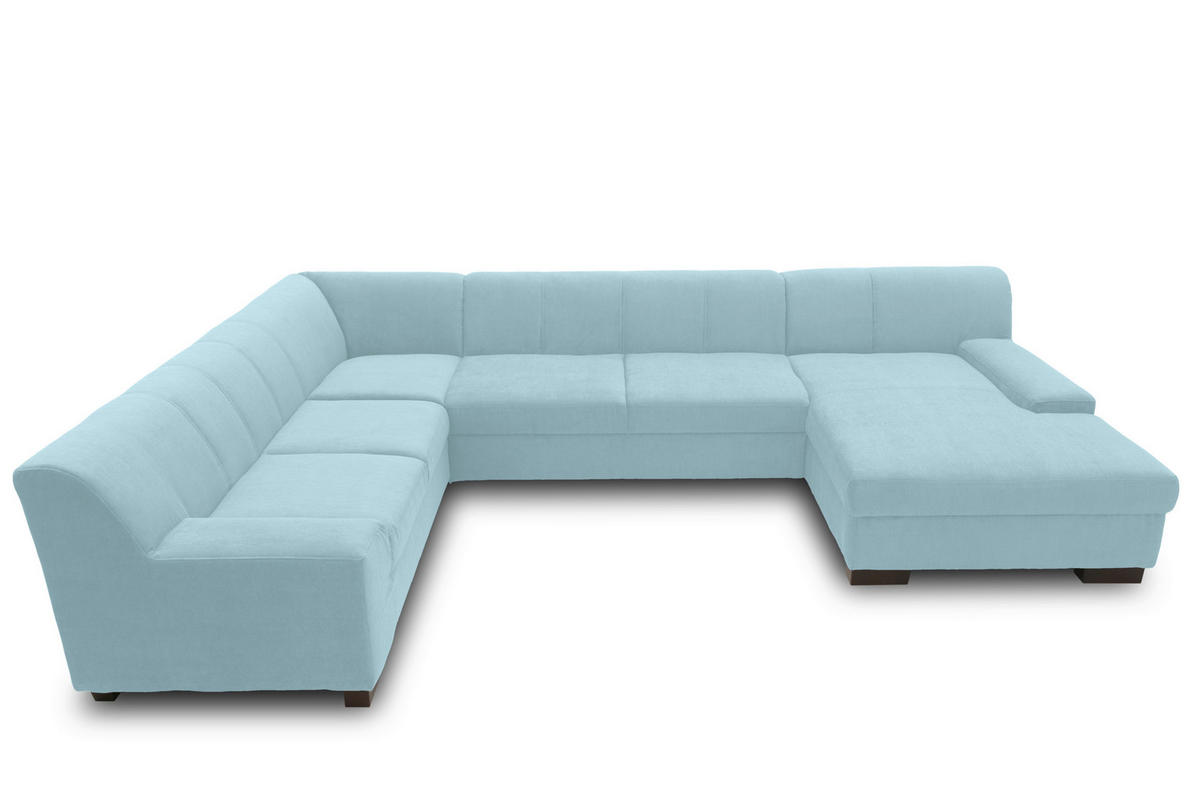 WOHNLANDSCHAFT Pastellblau Webstoff  - Wengefarben/Pastellblau, Design, Holz/Textil (212/328/153cm) - MID.YOU