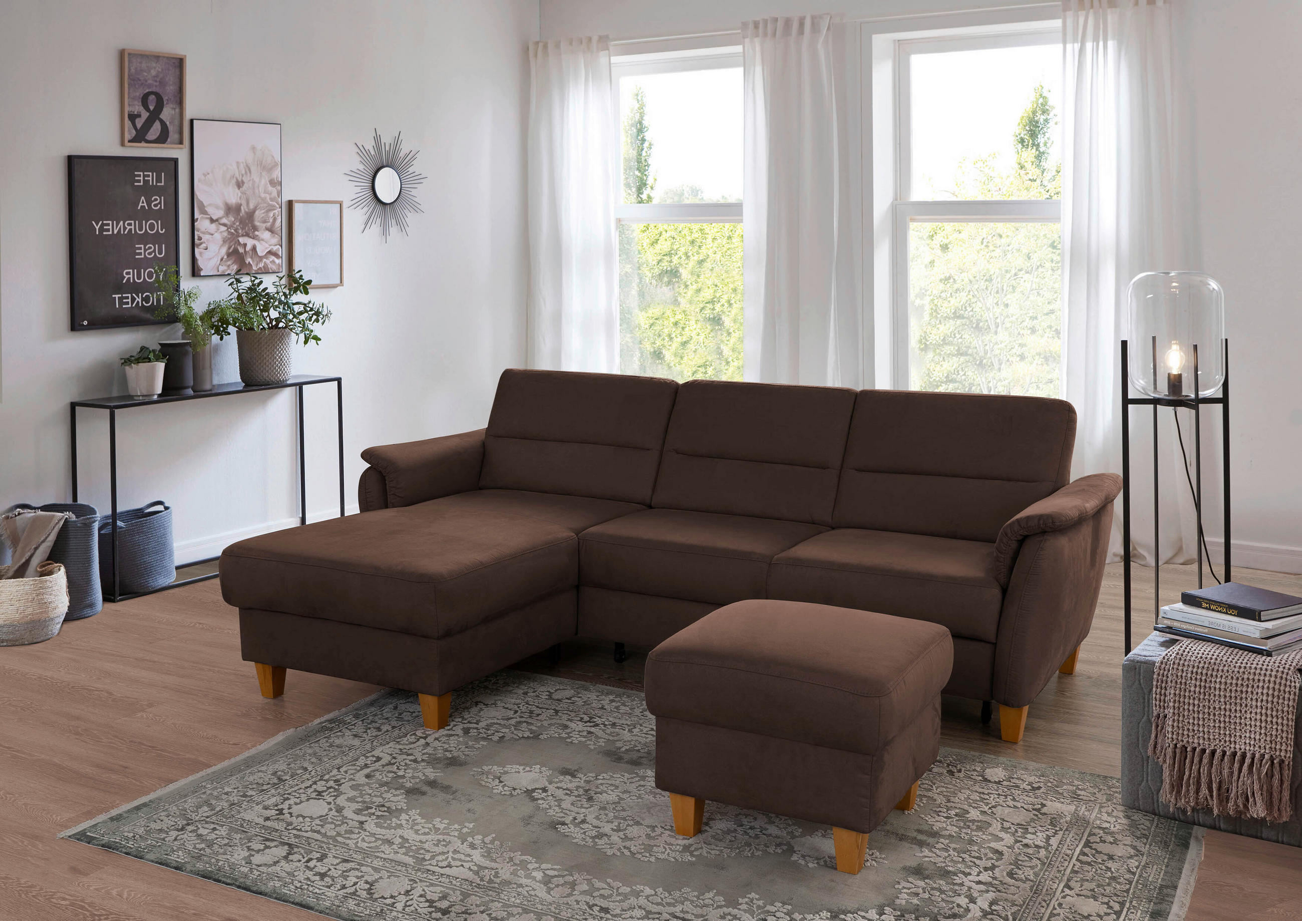 ECKSOFA in Mikrofaser Dunkelbraun  - Eichefarben/Dunkelbraun, Konventionell, Holz/Textil (163/244cm) - Sit & More