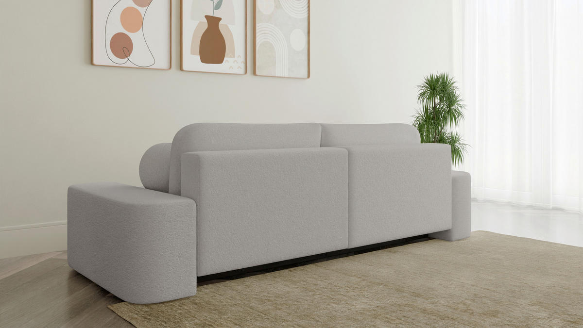 ECKSOFA OVAL Hellgrau Bouclé Rückenkissen, Schlaffunktion, Rücken echt, Stauraum  - Hellgrau/Schwarz, Design, Kunststoff/Textil (268/110cm) - MID.YOU
