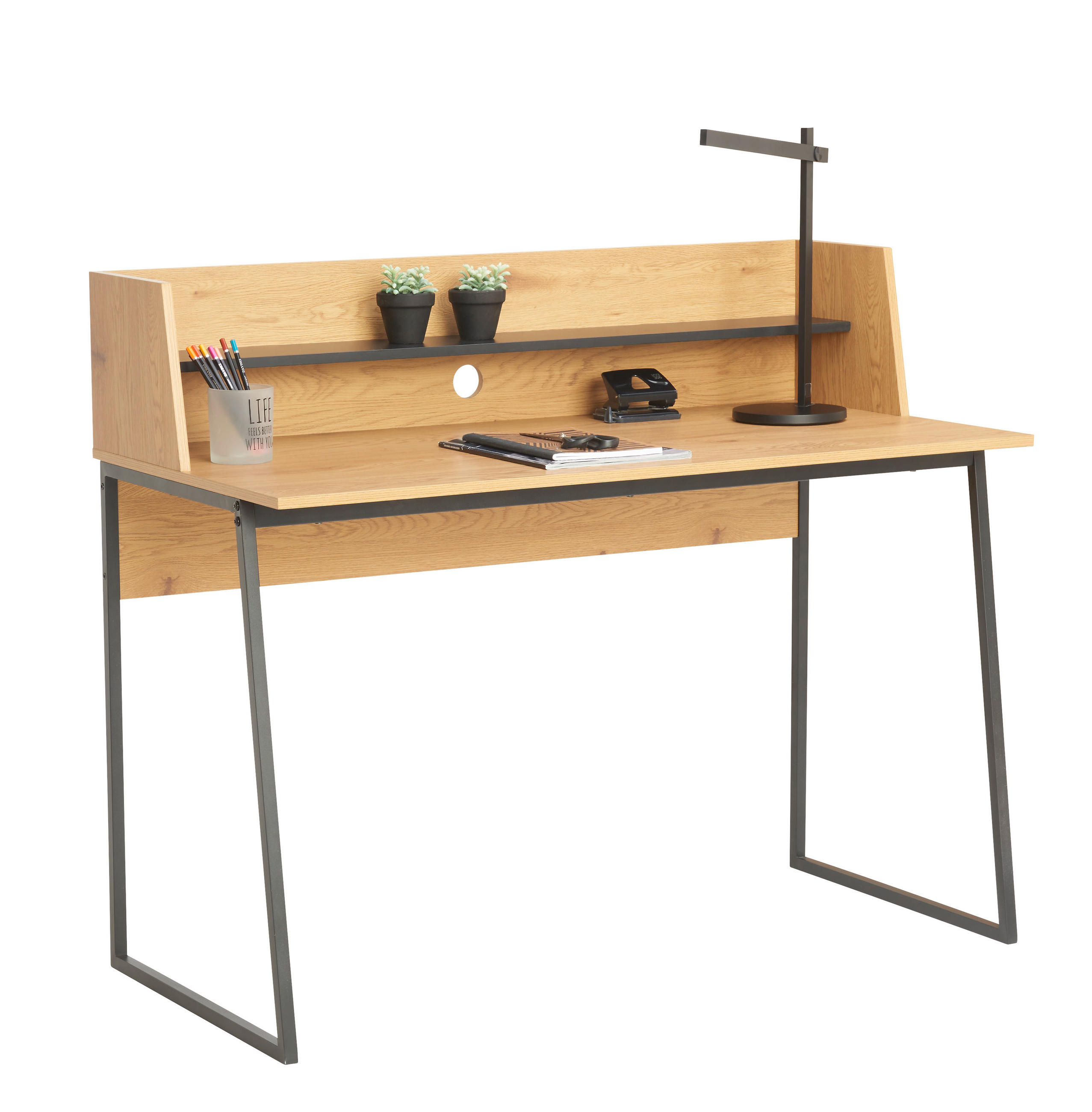 SCHREIBTISCH 120/100/60 cm in Schwarz, Eichefarben - Eichefarben/Schwarz, MODERN, Metall (120/100/60cm) - P & B