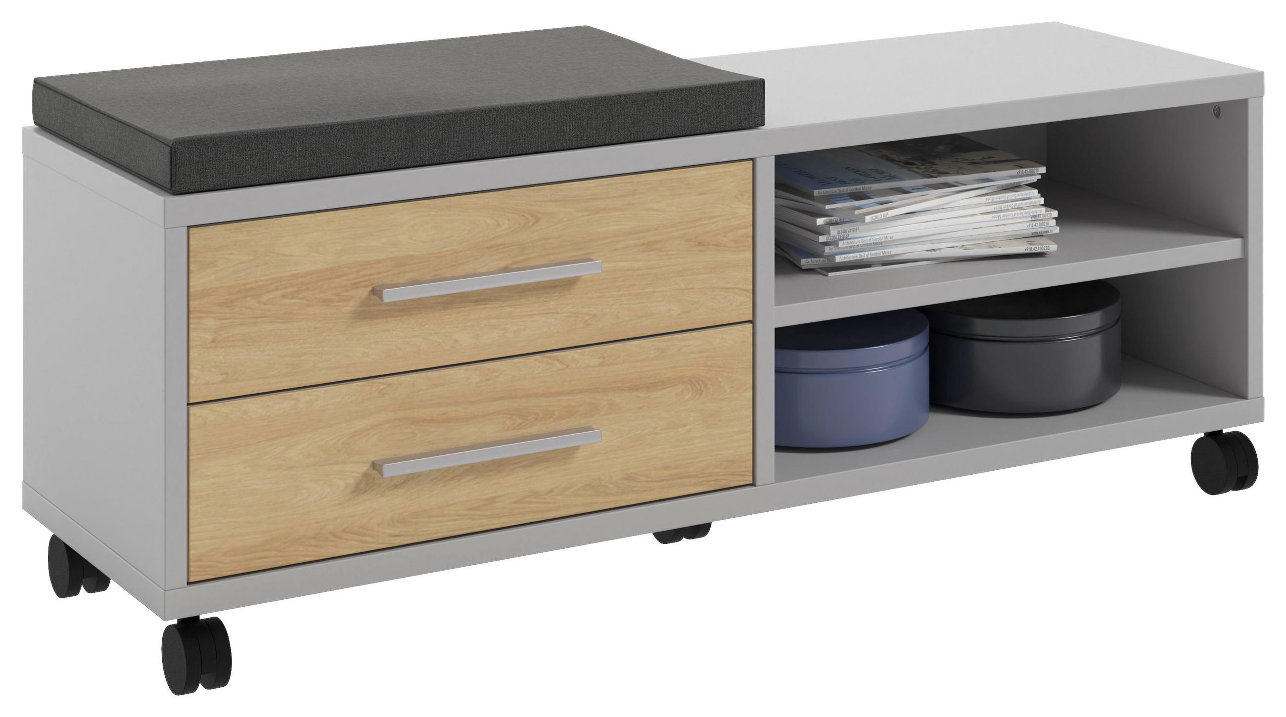 ROLLCONTAINER Hellgrau, Hickory  - Hellgrau/Alufarben, MODERN, Holzwerkstoff/Metall (133/52,3/40cm)