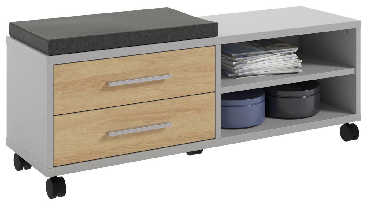 ROLLCONTAINER Hellgrau, Hickory  - Hellgrau/Alufarben, MODERN, Holzwerkstoff/Metall (133/52,3/40cm)