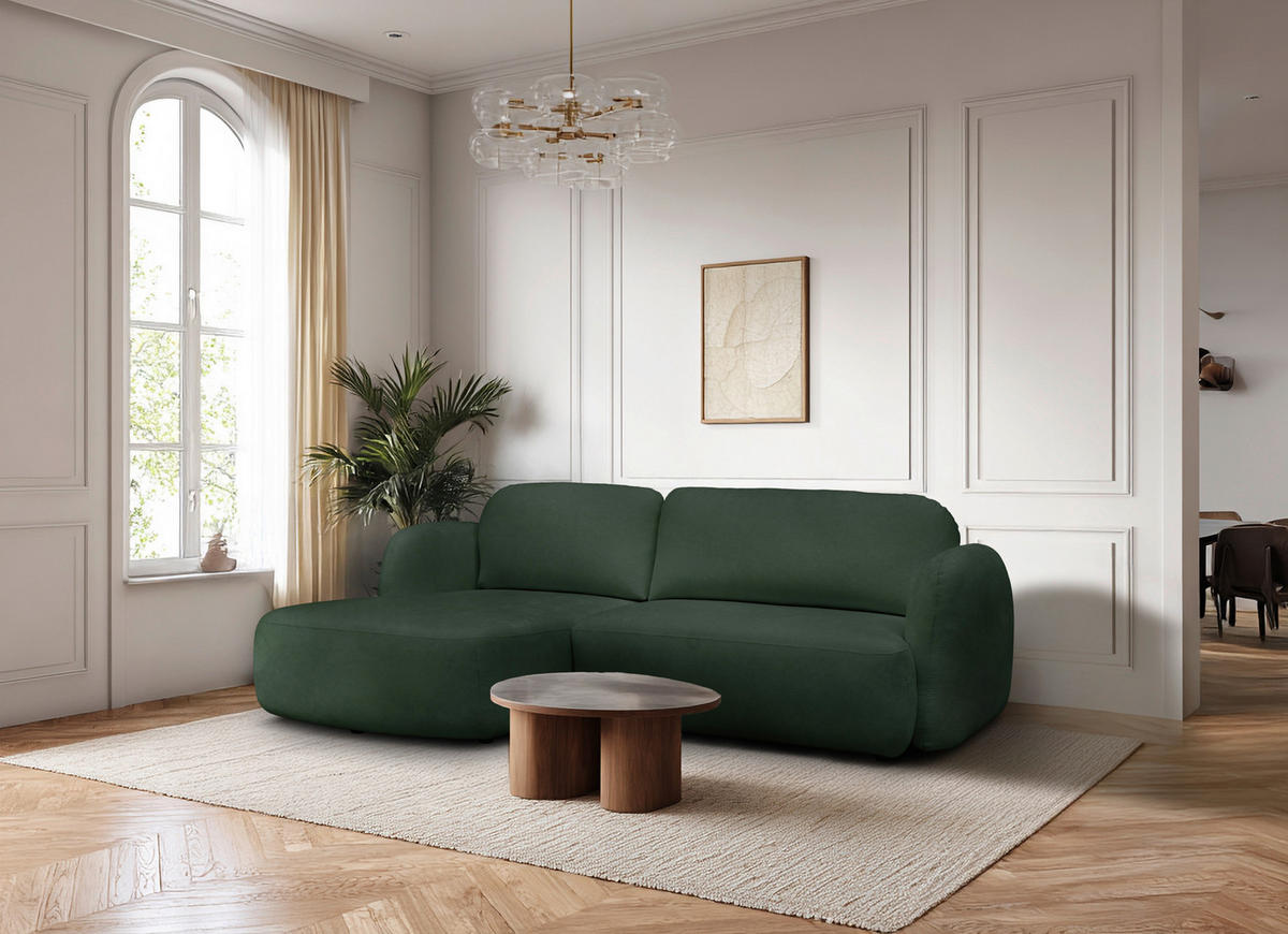 ECKSOFA VELU Grün Chenille  - Schwarz/Grün, Design, Textil (175cm) - MID.YOU