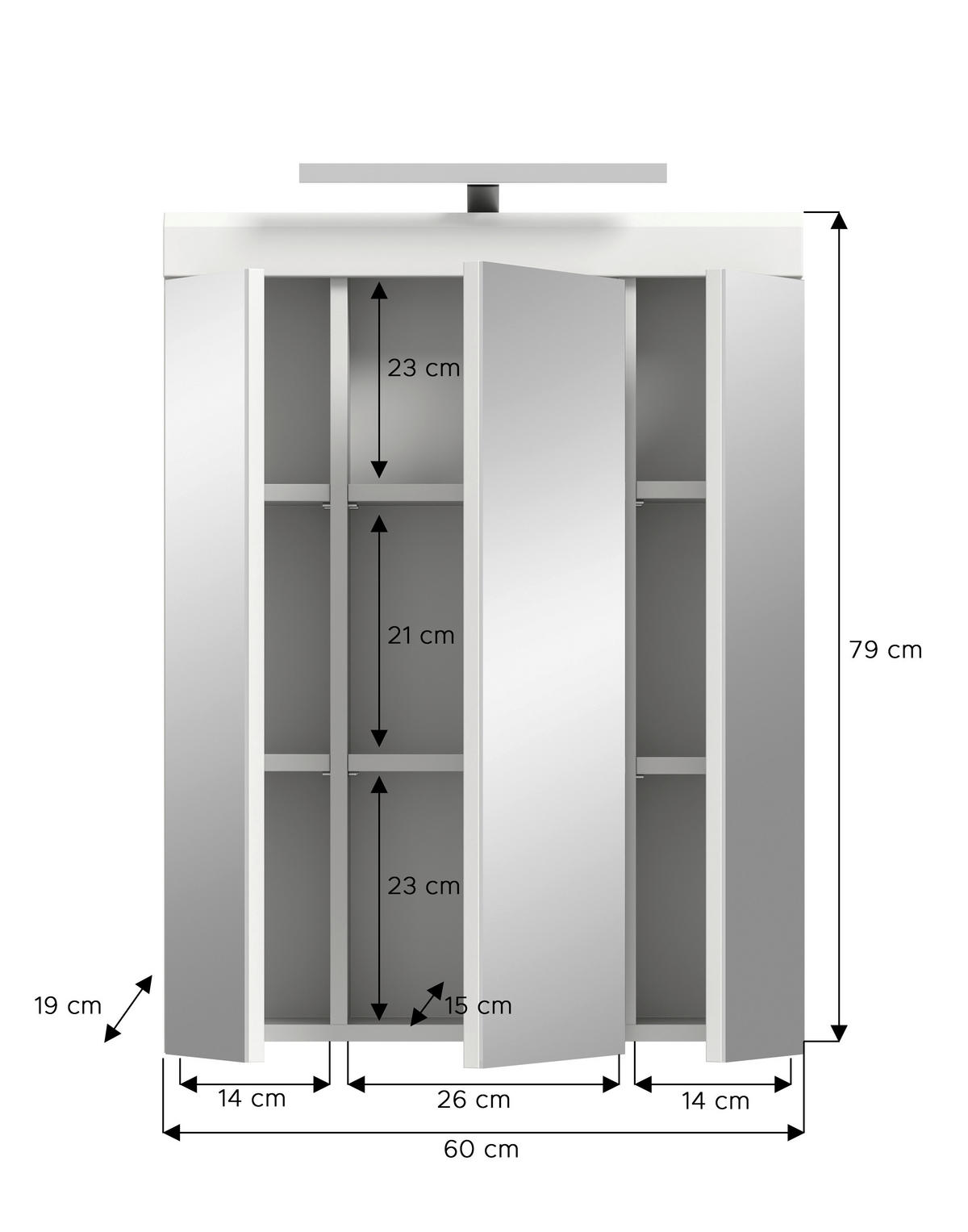 SPIEGELSCHRANK 60/79/18 cm  - Weiß Hochglanz, MODERN, Glas/Holzwerkstoff (60/79/18cm) - MID.YOU