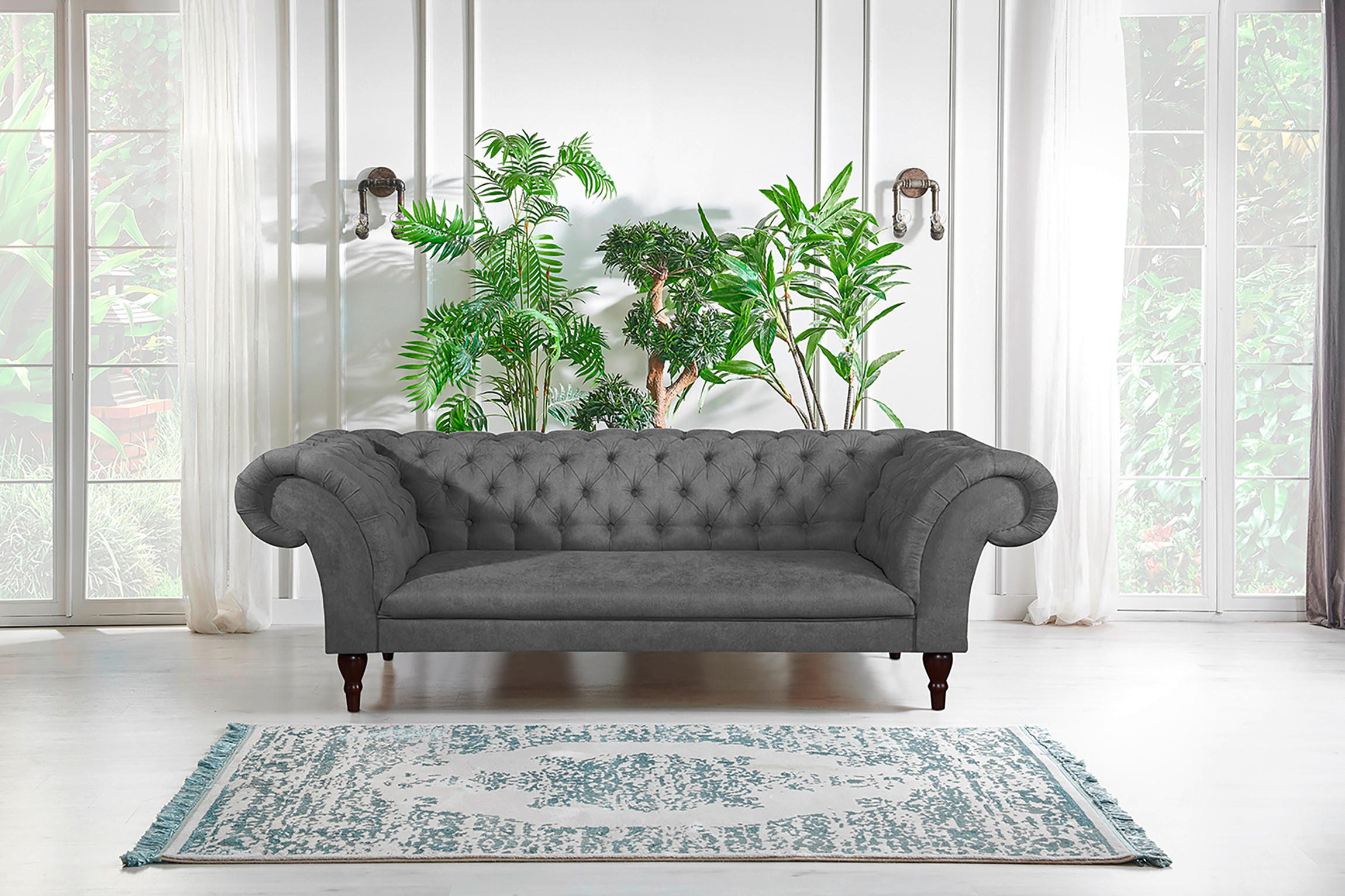 3-SITZER-SOFA Mikrofaser Grau  - Braun/Grau, Design, Holz/Textil (232/79/97cm) - Livetastic