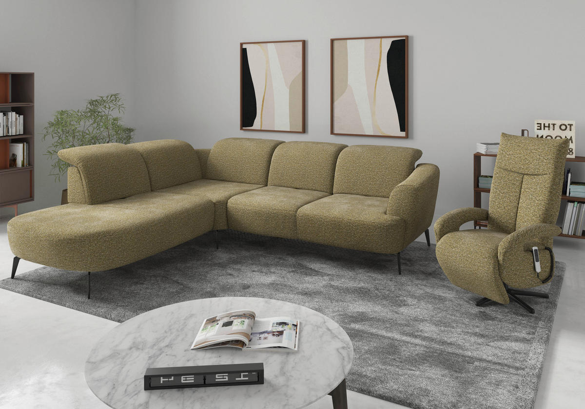 ECKSOFA in Chenille Olivgrün  267/300 cm  - Schwarz/Olivgrün, KONVENTIONELL, Textil/Metall (267/300cm) - Sit & More