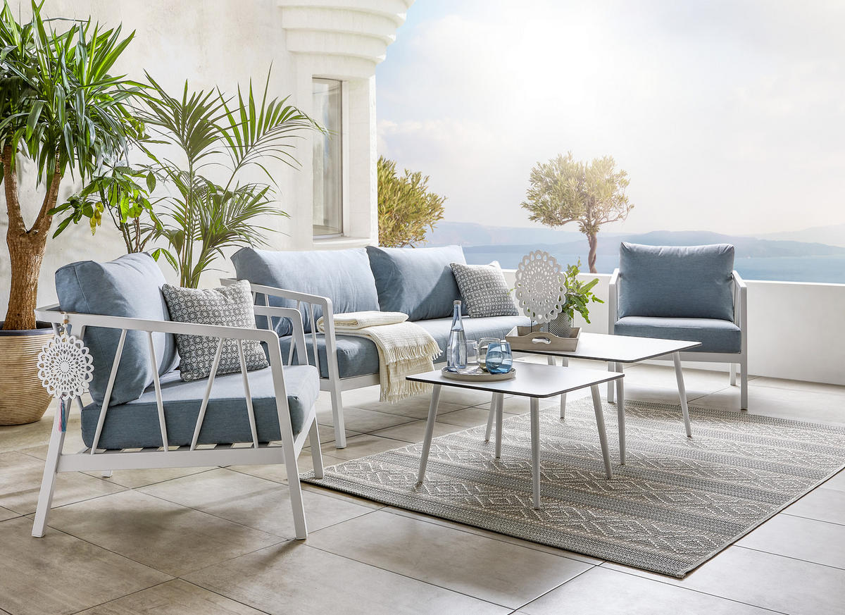 LOUNGE GARNITURA  plava, siva, bijela   - bijela/siva, Moderno, metal/tekstil (180/90/80cm) - Amatio