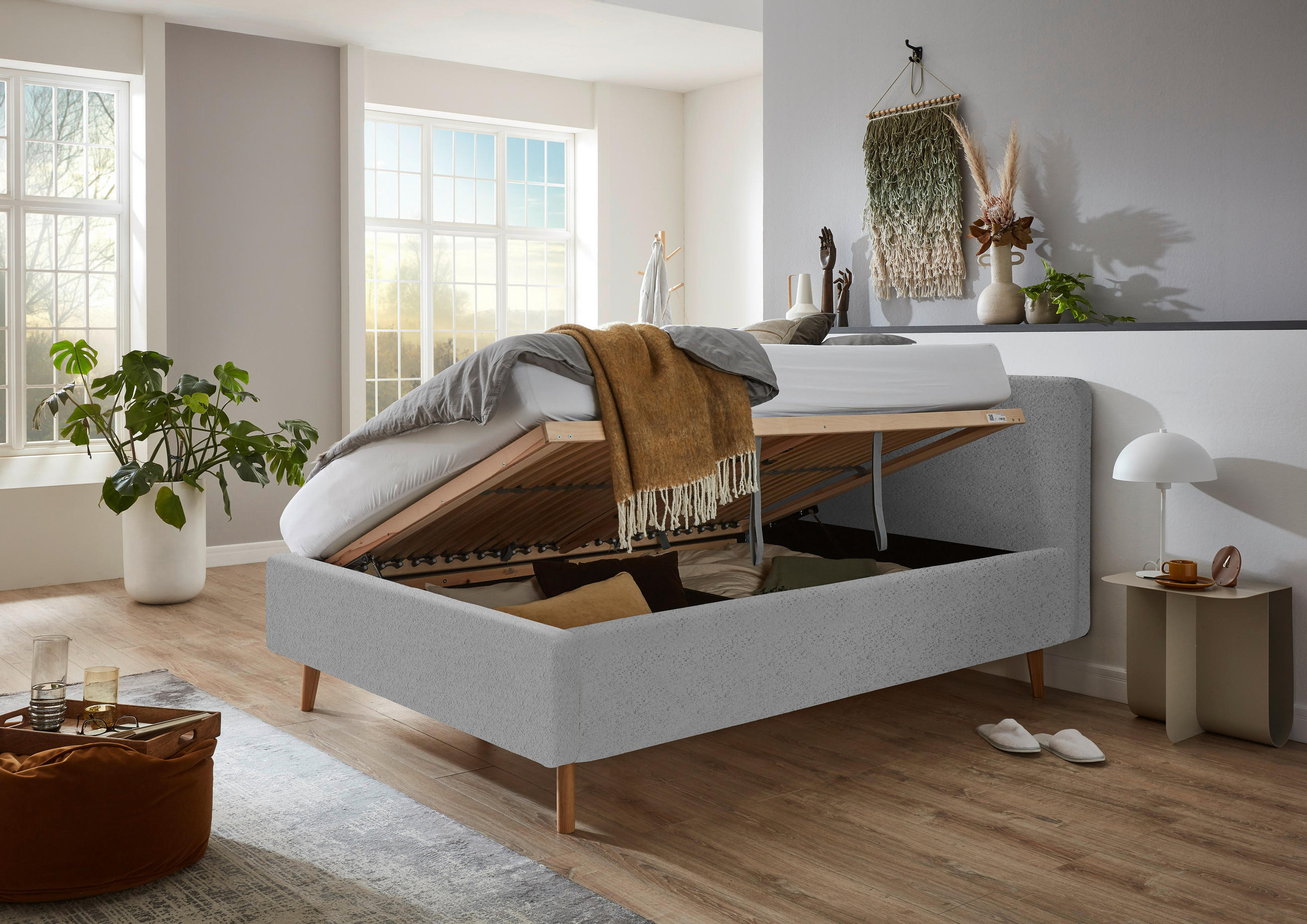 POLSTERBETT Lattenrost, Bettkasten 140/200 cm  in Grau  - Eichefarben/Birkefarben, Design, Holz/Textil (140/200cm) - Xora