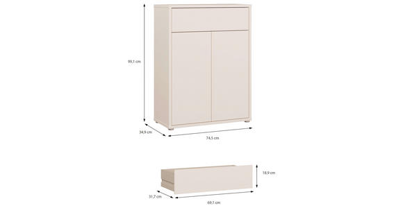SCHUHSCHRANK  in 74,5/99,1/34,9 cm  - Sandfarben/Grau, MODERN, Holzwerkstoff/Kunststoff (74,5/99,1/34,9cm) - Carryhome