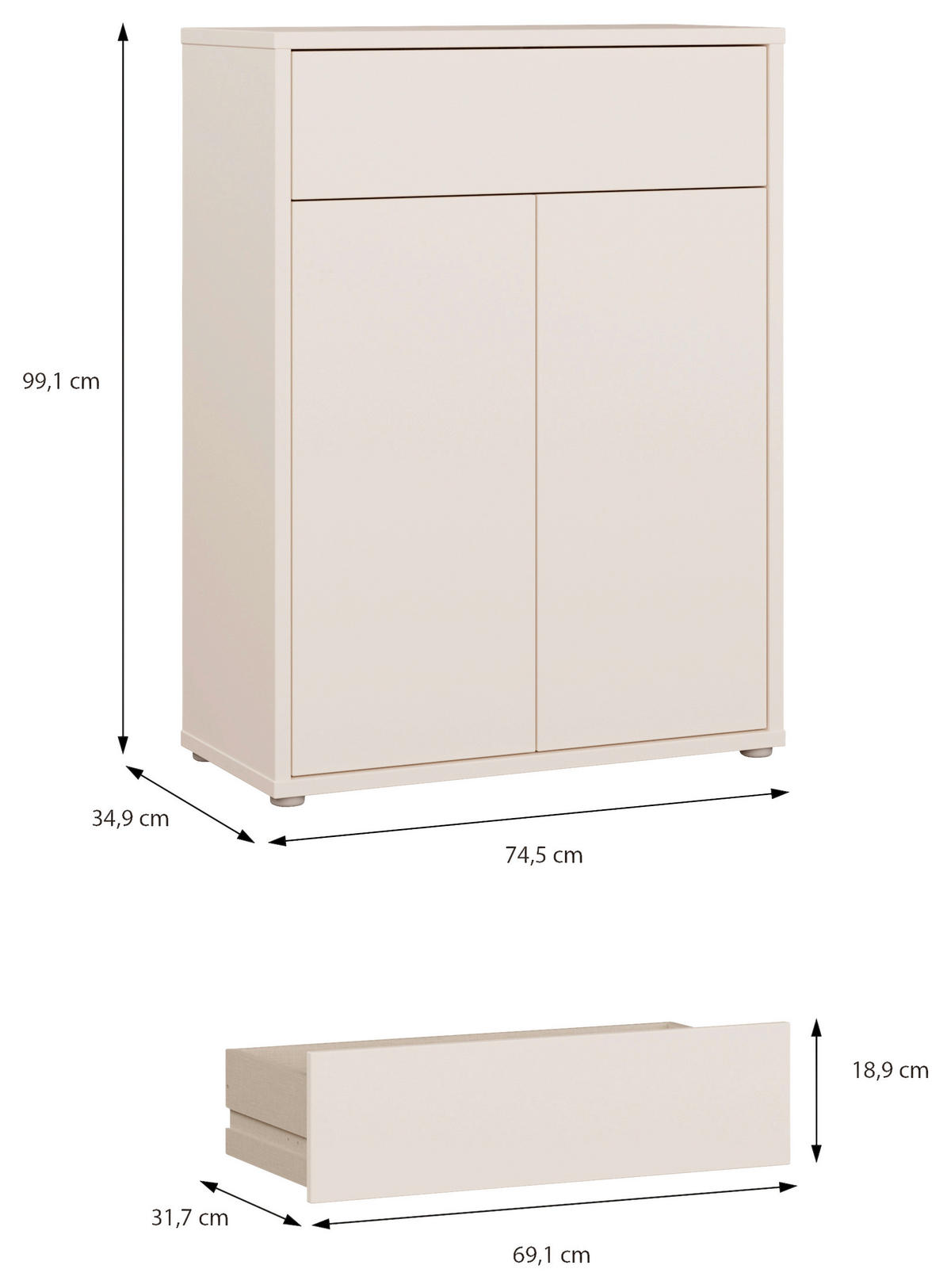 SCHUHSCHRANK  in 74,5/99,1/34,9 cm  - Sandfarben/Grau, MODERN, Holzwerkstoff/Kunststoff (74,5/99,1/34,9cm) - Carryhome