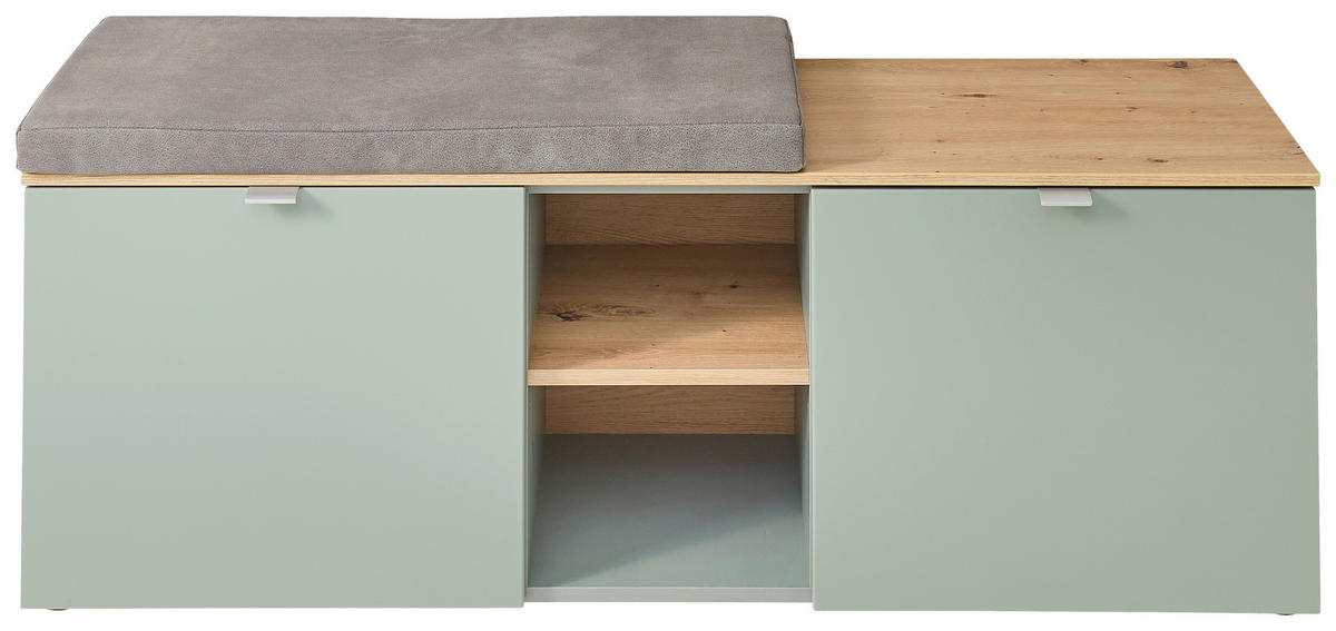 GARDEROBENBANK Bari  in 128/50/38 cm  - Salbeigrün/Silberfarben, Design, Kunststoff/Textil (128/50/38cm)