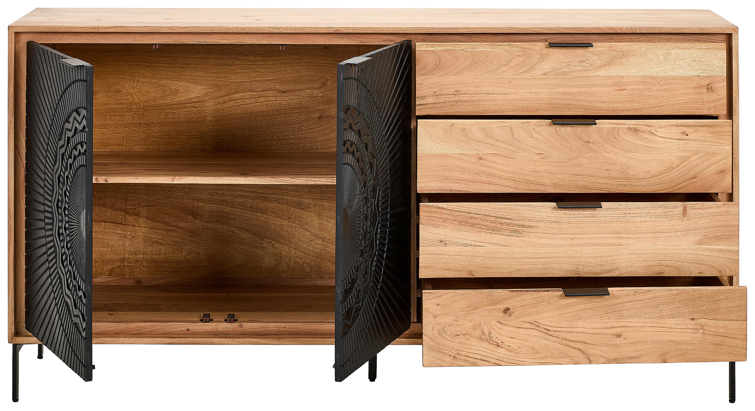 SIDEBOARD 175/90/40 cm  - svart/akaciefärgad, Design, metall/trä (175/90/40cm) - Ambia Home