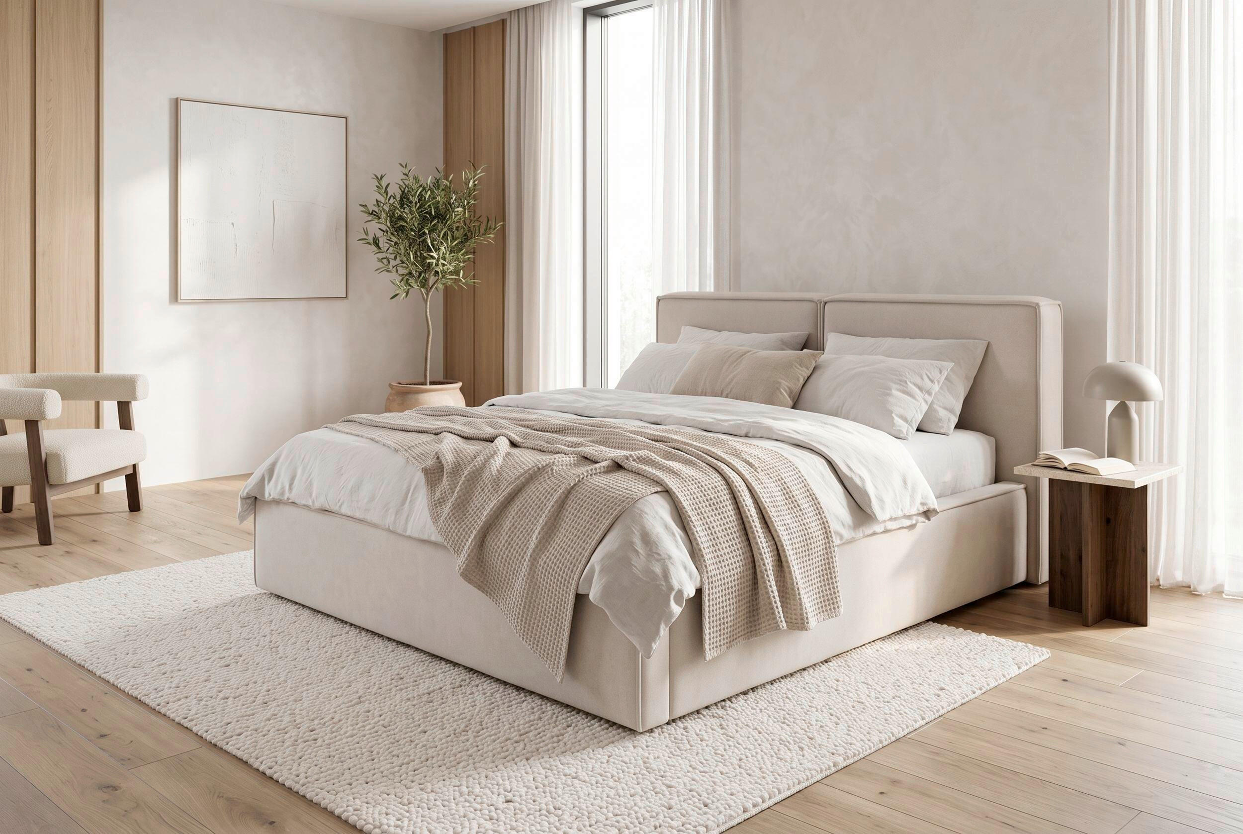 POLSTERBETT 140/200 cm,  in Beige, Lattenrost, Bettkasten,  - Beige/Schwarz, MODERN, Holz/Kunststoff (140/200cm) - MID.YOU