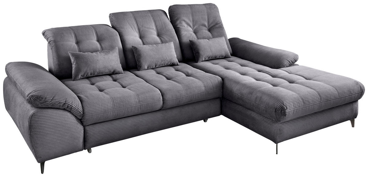 ECKSCHLAFSOFA in Cord Grau  - Schwarz/Grau, Modern, Textil/Metall (273/189cm) - Livetastic