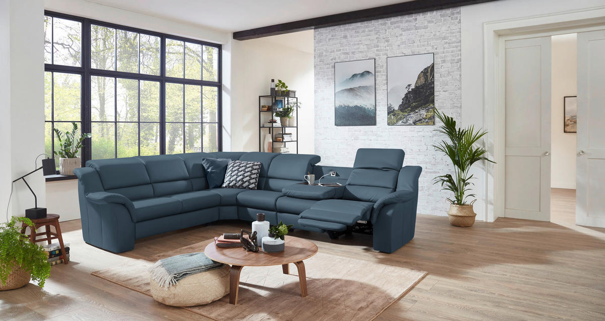 ECKSOFA  in Echtleder Blau  260/324 cm  - Blau/Schwarz, KONVENTIONELL, Leder/Kunststoff (260/324cm) - Cantus