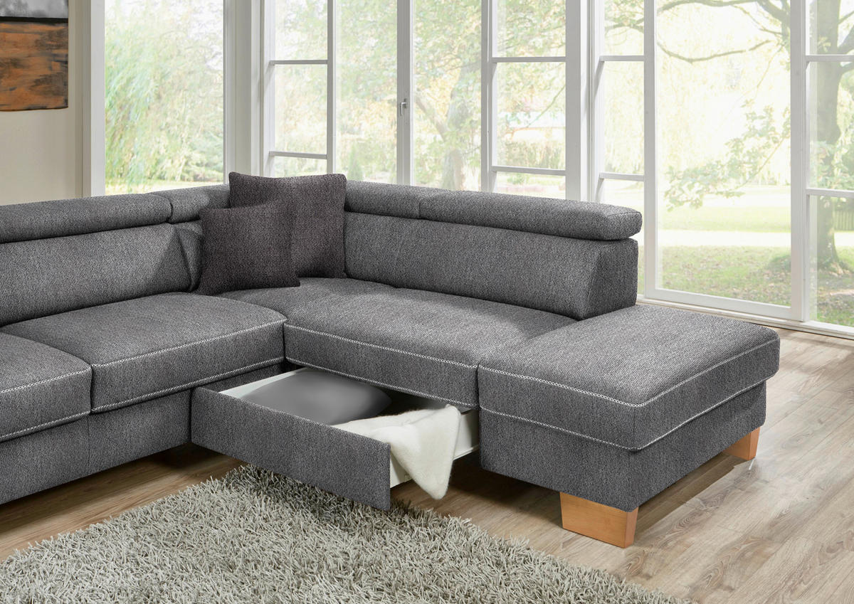 ECKSOFA in Mikrofaser Grau  226/273 cm  - Eichefarben/Beige, Natur, Holz/Textil (226/273cm) - Beldomo System