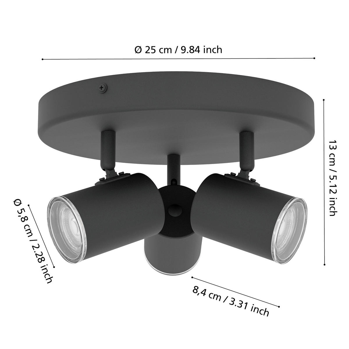 BADEZIMMER-DECKENLEUCHTE Consuma 25/13 cm  - Schwarz, Design, Metall (25/13cm) - Celina