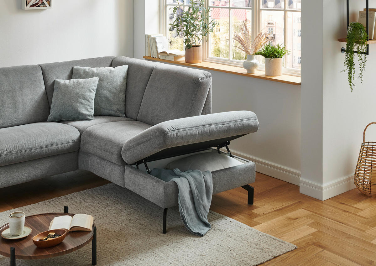 ECKSOFA in Flachgewebe Grau  - Schwarz/Grau, Konventionell, Textil/Metall (190/241cm) - Beldomo Comfort