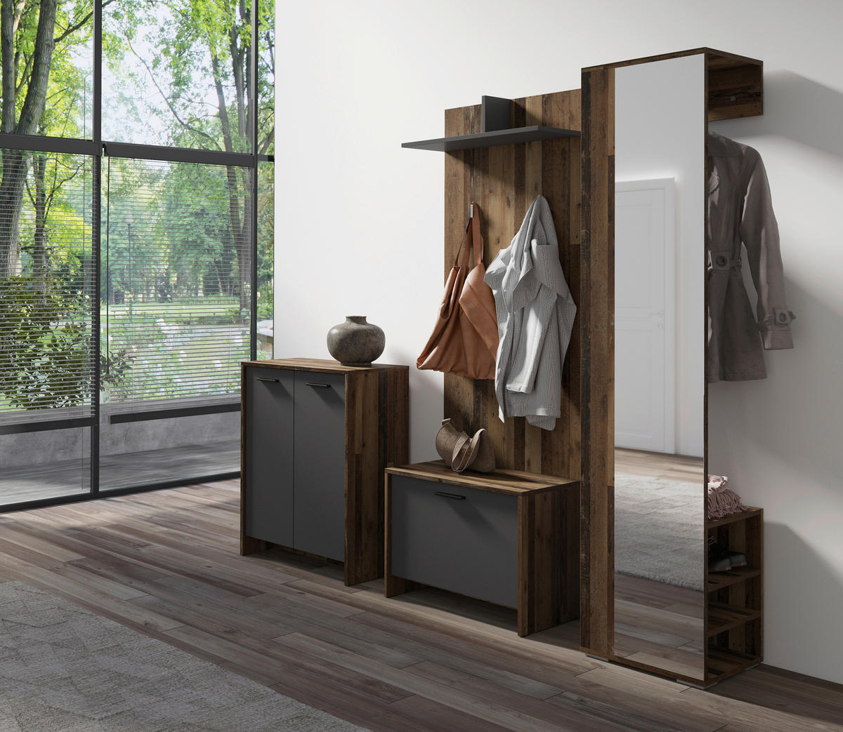 GARDEROBE 4-teilig  in 40/184/35 cm  - Alteiche/Anthrazit, Design, Holzwerkstoff (40/184/35cm) - MID.YOU