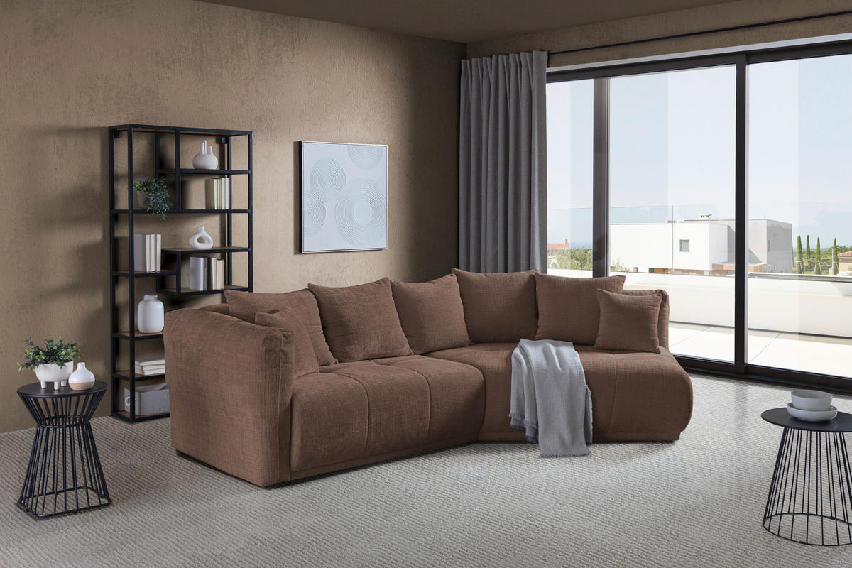 ECKSOFA in Chenille Braun  315/180 cm  - Schwarz/Braun, MODERN, Kunststoff/Textil (315/180cm) - Hom`in