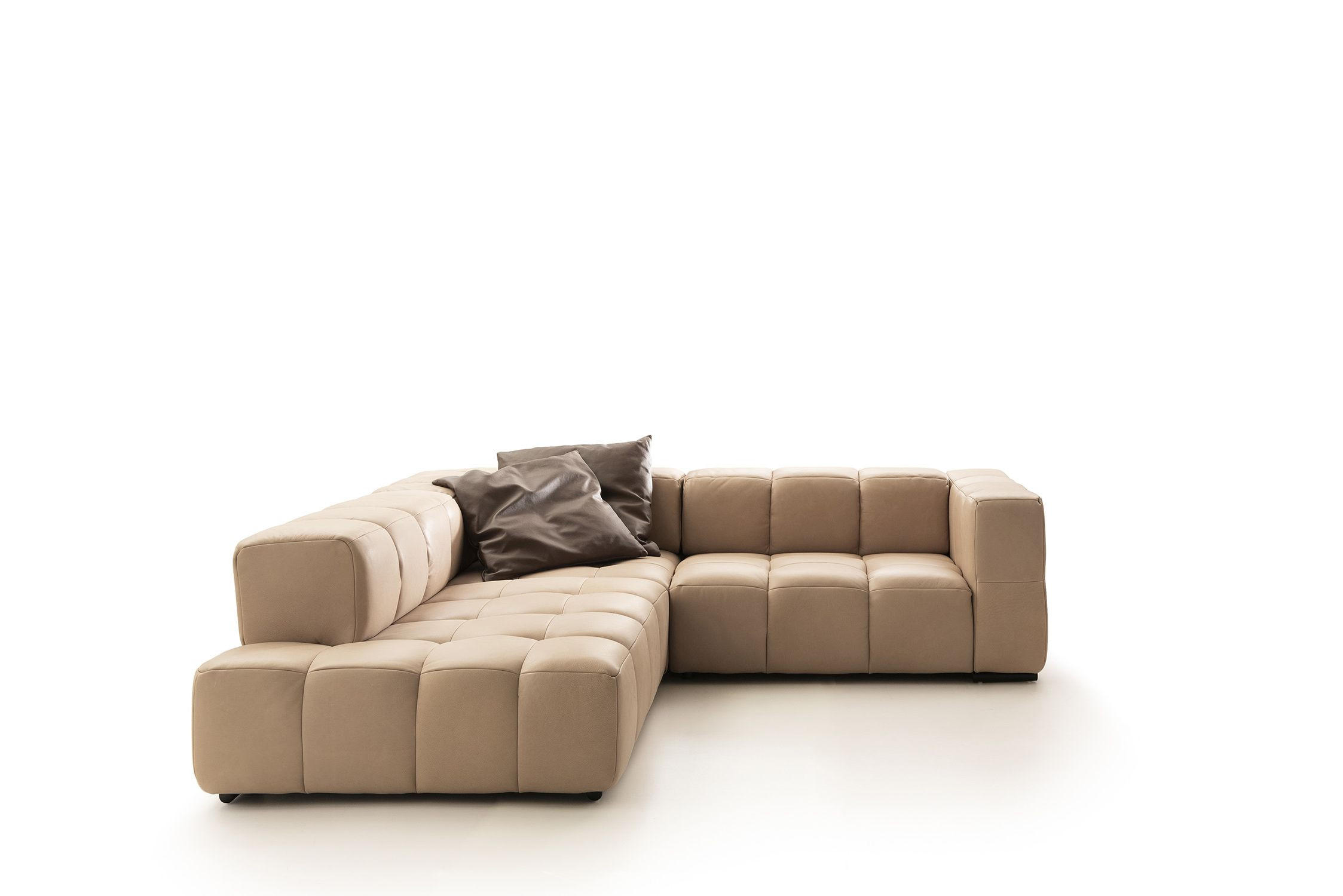 ECKSOFA Hellbraun Echtleder  - Hellbraun/Schwarz, Design, Leder/Metall (255/244cm) - Emilio Belluti