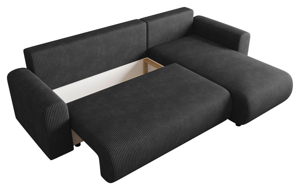ECKSOFA  in Cord Anthrazit  - Anthrazit/Schwarz, KONVENTIONELL, Kunststoff/Textil (246/152cm) - Xora