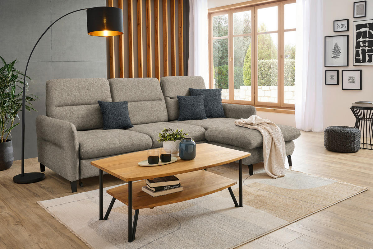 ECKSOFA Greige Chenille  - Greige/Schwarz, KONVENTIONELL, Textil/Metall (254/190cm) - Livetastic