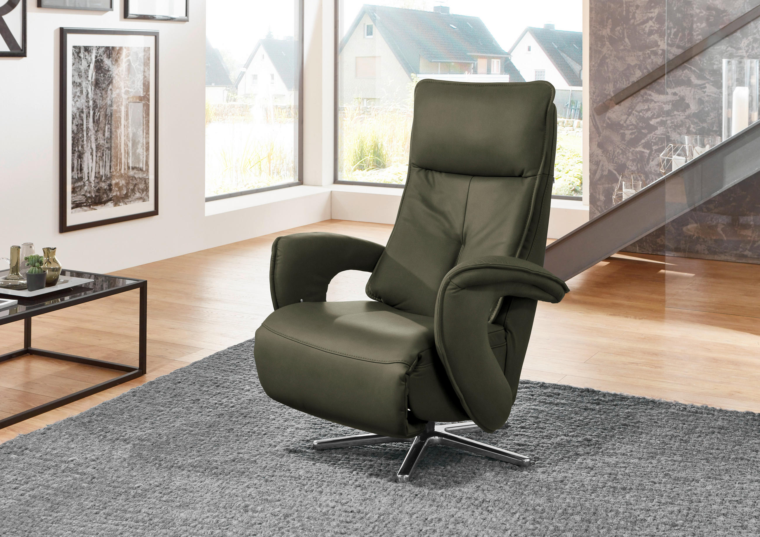 RELAXSESSEL in Leder Grün  - Chromfarben/Grün, Design, Leder/Metall (77/110/87cm) - Valdera