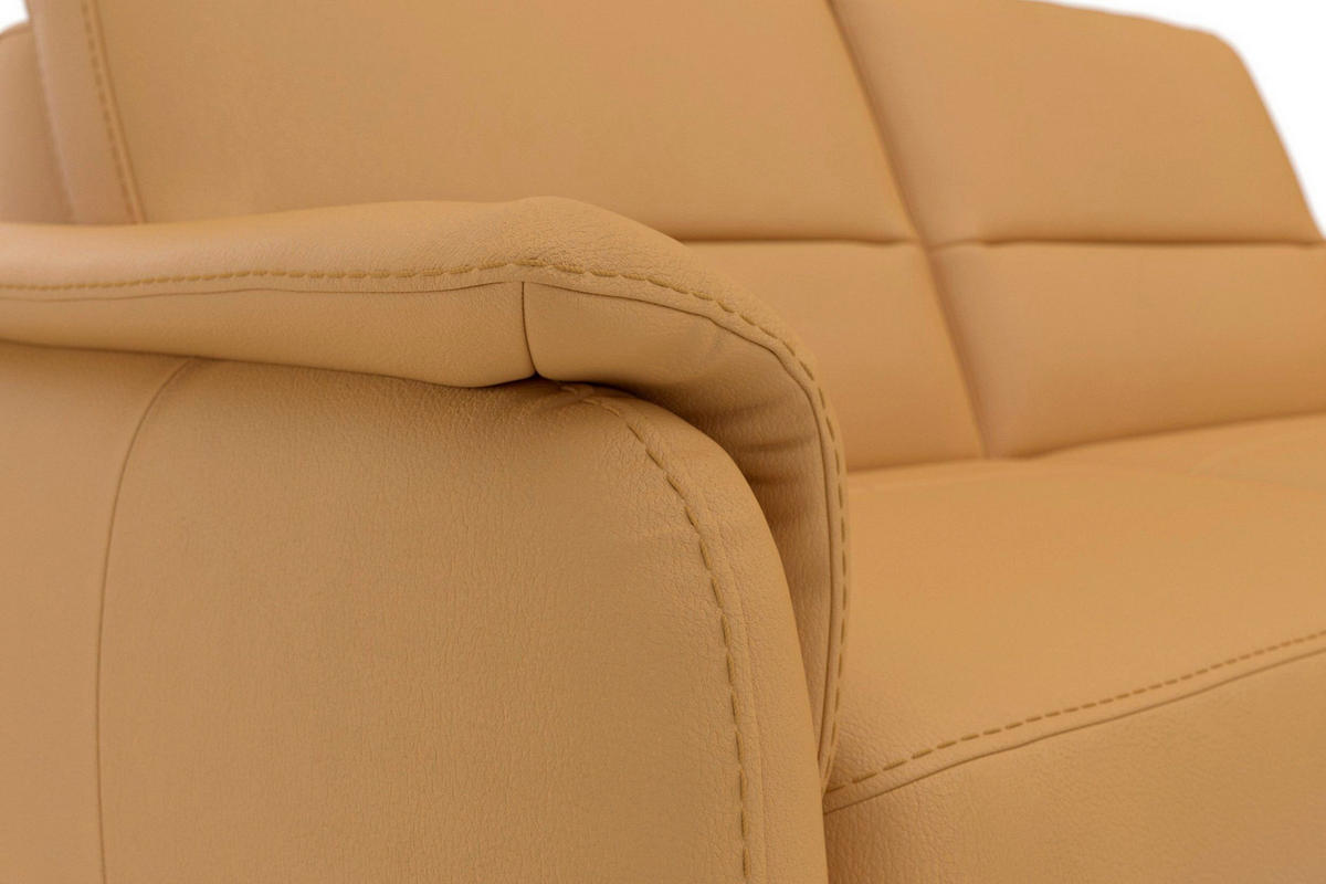 3-SITZER-SOFA PALMERA E Echtleder Currygelb  - Currygelb/Eichefarben, Basics, Leder/Holz (179/89/89cm) - Sit & More