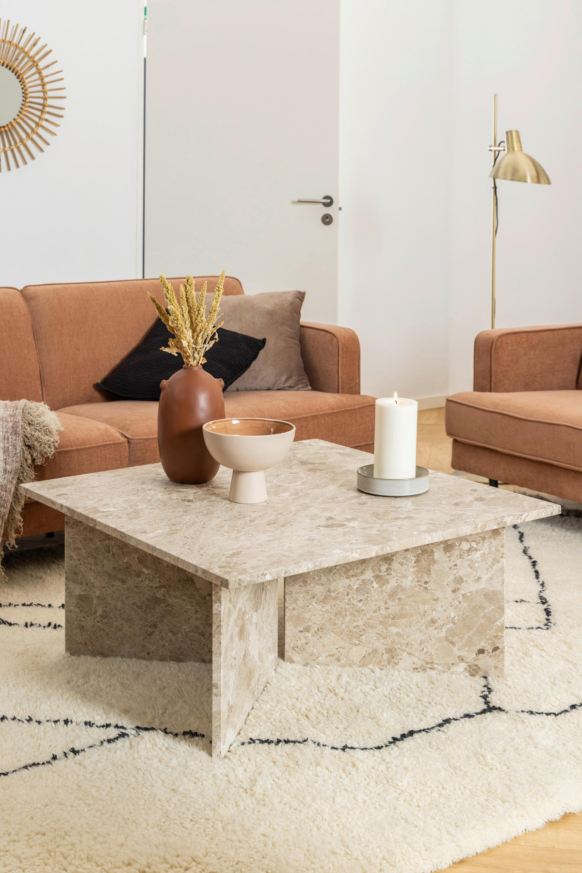 COUCHTISCH in Stein 90/90/42 cm  - Creme, Design, Stein (90/90/42cm) - Livetastic