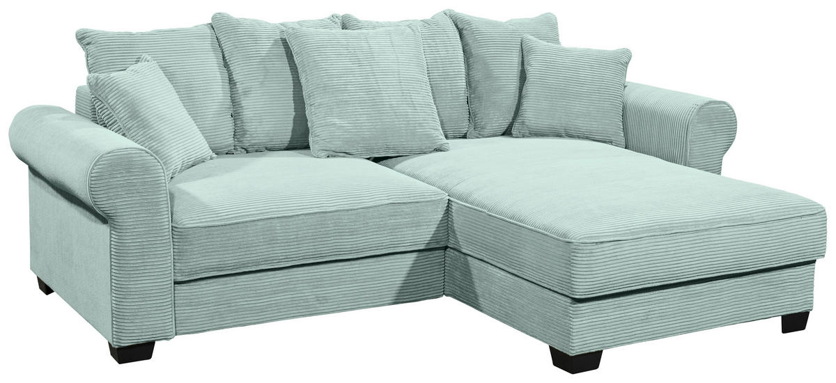 ECKSOFA Salbeigrün Cord  - Salbeigrün/Schwarz, KONVENTIONELL, Kunststoff/Textil (255/185cm) - Hom`in