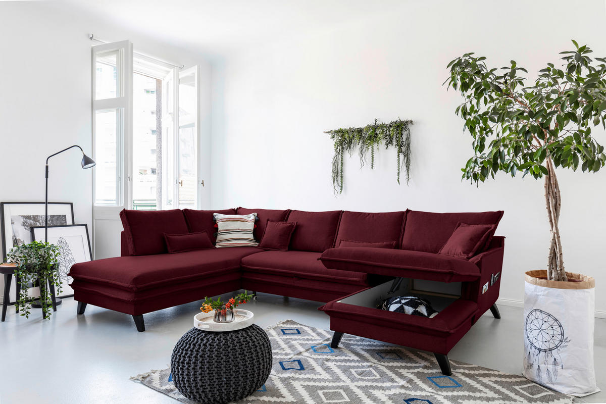 SJEDEĆA GARNITURA tekstil  bordo   - bordo/crna, Design, tekstil/drvo (200/300/150cm) - P & B