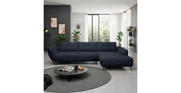 ECKSOFA Dunkelblau Chenille Armlehnenkissen, Rücken echt, Sitztiefenverstellung  - Schwarz/Dunkelblau, KONVENTIONELL, Textil/Metall (313/215cm) - Hom`in