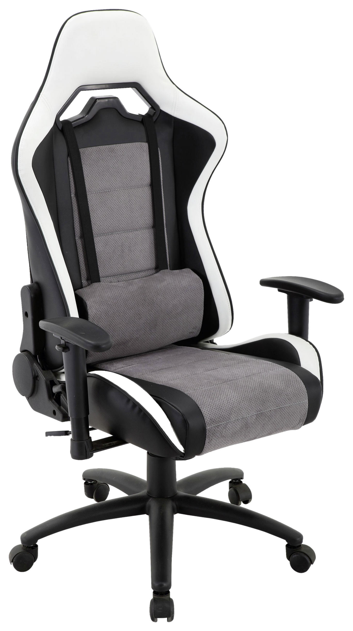 GAMINGSTUHL in Lederlook, Mikrofaser Grau, Schwarz, Weiß - Schwarz/Weiß, Design, Kunststoff/Textil (68,5/125-135/62cm) - Xora