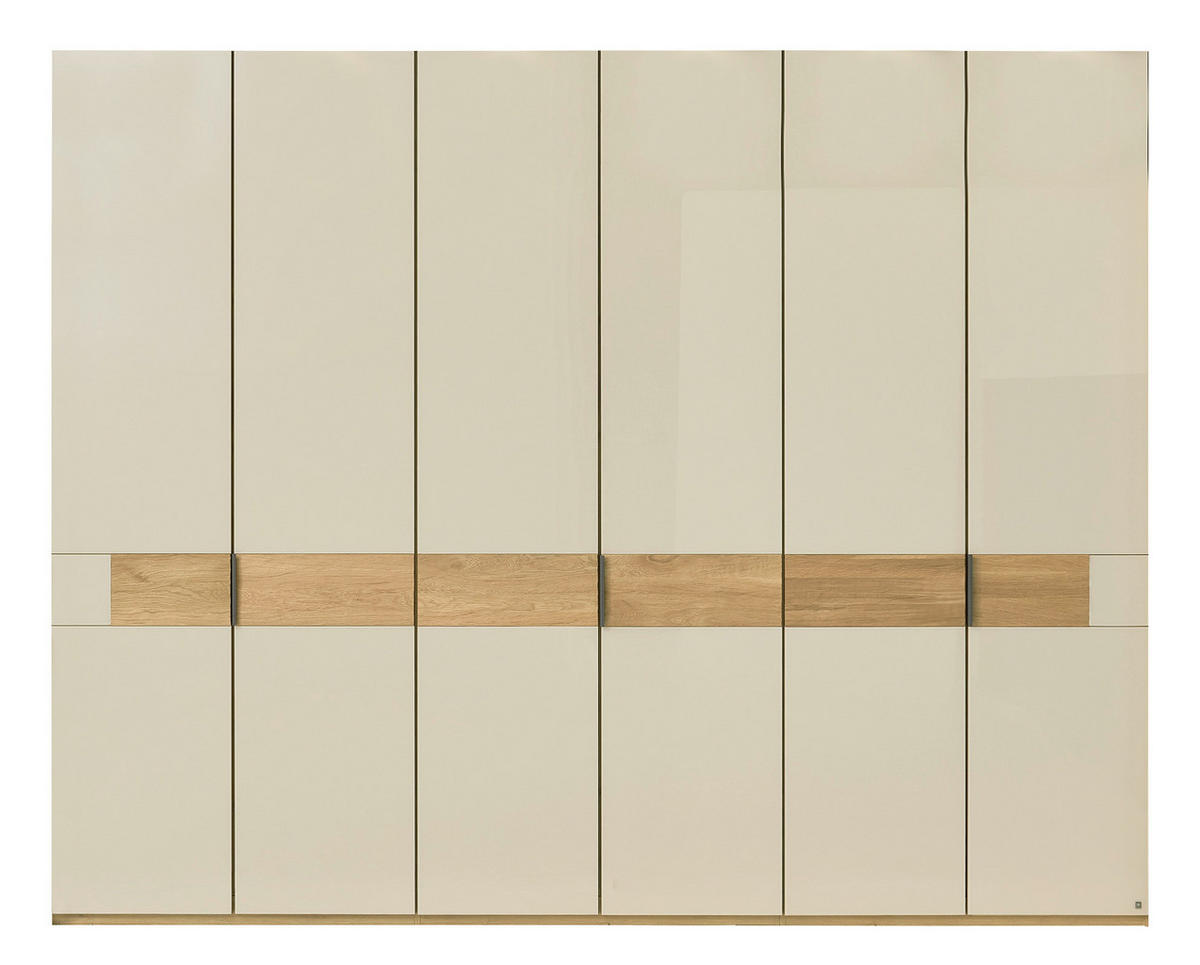 DREHTÜRENSCHRANK 300/216/58 cm,  in Champagner, Eiche Bianco, 6 Tür(en)  - Schieferfarben/Eiche Bianco, Design, Glas/Holz (300/216/58cm) - Musterring