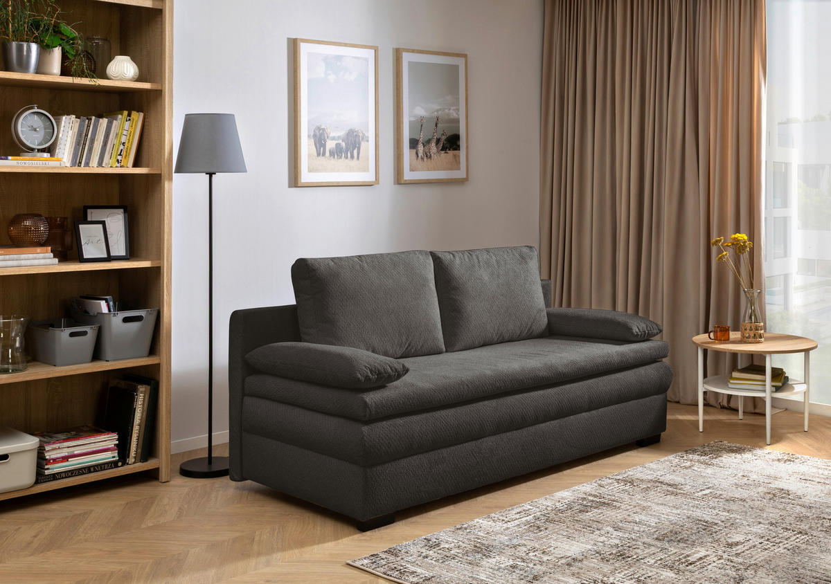 SCHLAFSOFA  mit Liegefunktion, Schlafen auf Sitzhöhe, Rücken echt Struktur Schwarz  - Schwarz, KONVENTIONELL, Kunststoff/Textil (195/93/83cm) - Carryhome